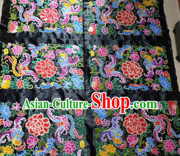 Chinese Traditional Embroidered Black Silk Cloth Hand Embroidery Butterfly Peony Applique Craft