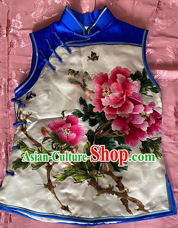 China Traditional Silk Waistcoat National Embroidered Clothing Tang Suit Embroidery Peony Vest