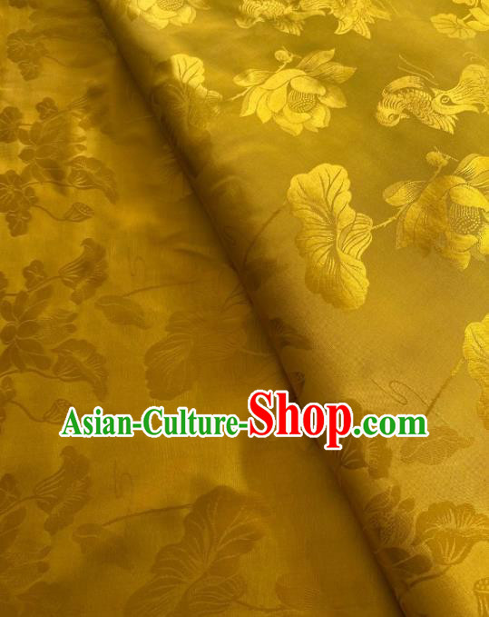 China Classical Mandarin Duck Lotus Pattern Silk Fabric Traditional Cheongsam Brocade Cloth Jacquard Yellow Tapestry Drapery