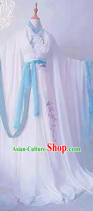 China Traditional Cosplay Han Dynasty Young Lady Clothing Ancient Female Swordsman White Hanfu Dress Garments