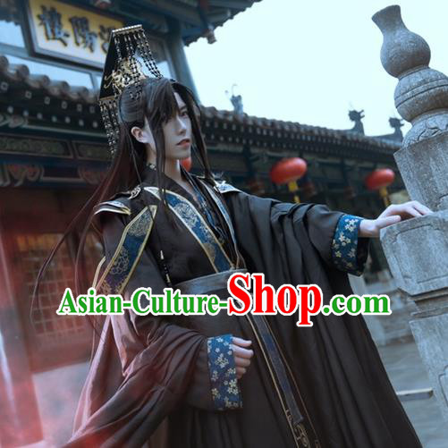 Chinese Ancient Emperor Hanfu Clothing Traditional Drama Cosplay Royal King Black Garment Costume
