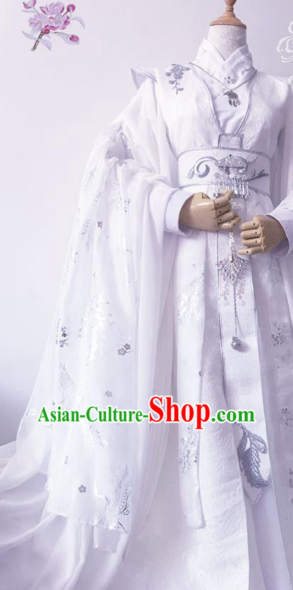 Chinese Ancient Young Knight White Hanfu Clothing Traditional Drama Cosplay Swordsman Chu Wanning Garment Costume