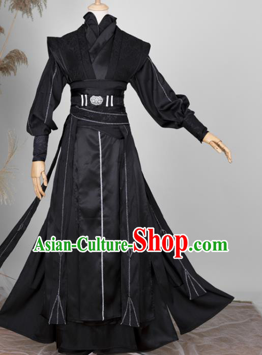 Chinese Traditional Cosplay Young Knight Garment Costumes Ancient Swordsman Black Hanfu Clothing