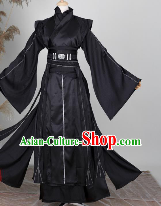 Chinese Ancient Swordsman Black Hanfu Clothing Traditional Cosplay Royal Highness Garment Costumes