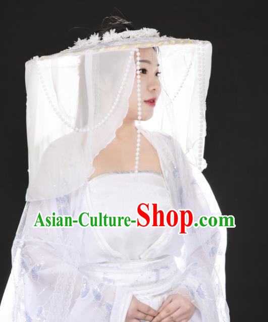 China Ancient Swordswoman White Veil Headwear Traditional Song Dynasty Princess Bamboo Hat
