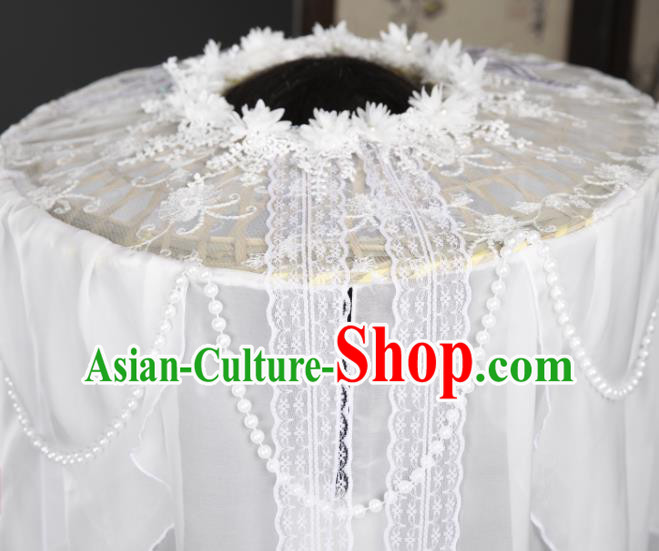 China Ancient Swordswoman White Veil Headwear Traditional Song Dynasty Princess Bamboo Hat
