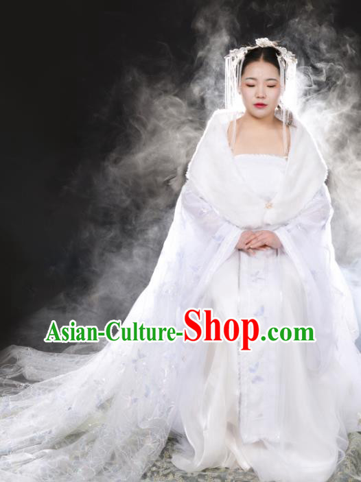 China Traditional Cosplay Tang Dynasty Princess Clothing Ancient Fairy Goddess White Hanfu Dress Garments
