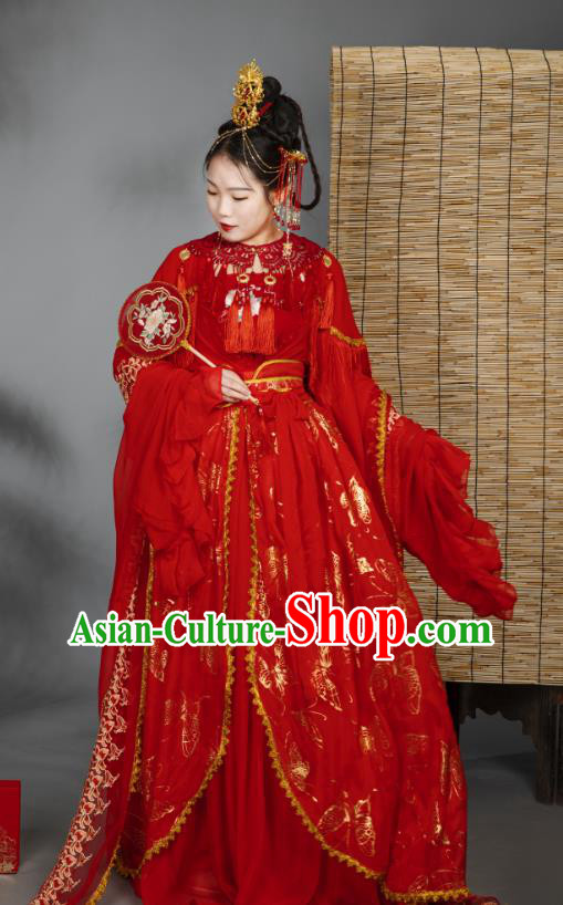China Traditional Cosplay Jin Dynasty Wedding Clothing Ancient Palace Princess Red Hanfu Dress Garments