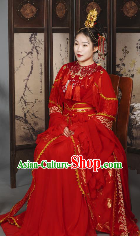 China Traditional Cosplay Ming Dynasty Wedding Clothing Ancient Palace Princess Red Hanfu Dress Garments