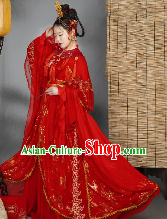 China Traditional Cosplay Ming Dynasty Wedding Clothing Ancient Palace Princess Red Hanfu Dress Garments