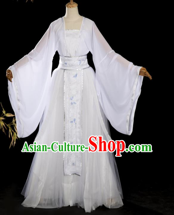 China Traditional Cosplay Goddess Garments Clothing Ancient Fairy Princess White Hanfu Dress