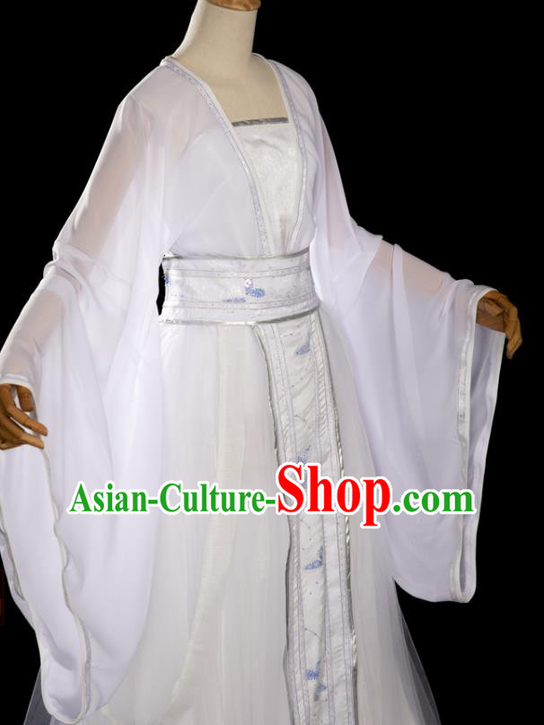 China Traditional Cosplay Goddess Garments Clothing Ancient Fairy Princess White Hanfu Dress