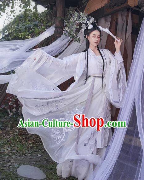 China Ancient Fairy Princess White Hanfu Dress Garments Traditional Jin Dynasty Court Infanta Historical Clothing Full Set
