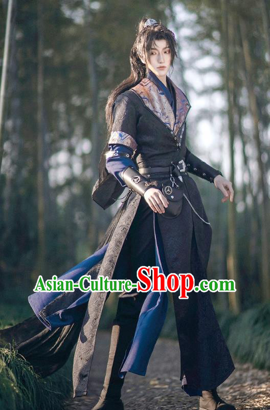 Chinese Ancient Assassin Knight Hanfu Clothing Drama Cosplay Swordsman Black Garment Costumes