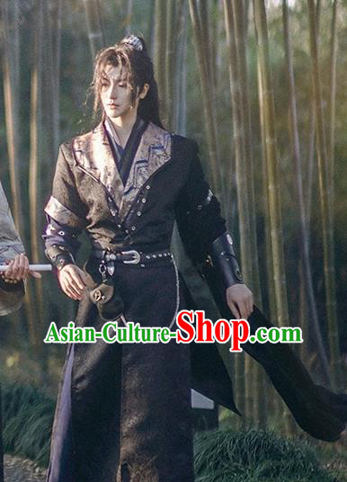 Chinese Ancient Assassin Knight Hanfu Clothing Drama Cosplay Swordsman Black Garment Costumes
