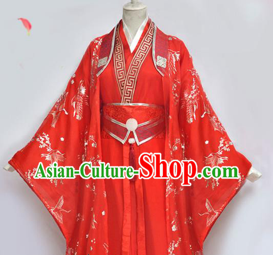 Chinese Ancient Crown Prince Red Hanfu Clothing Drama Cosplay Noble Childe Wedding Garment Costumes