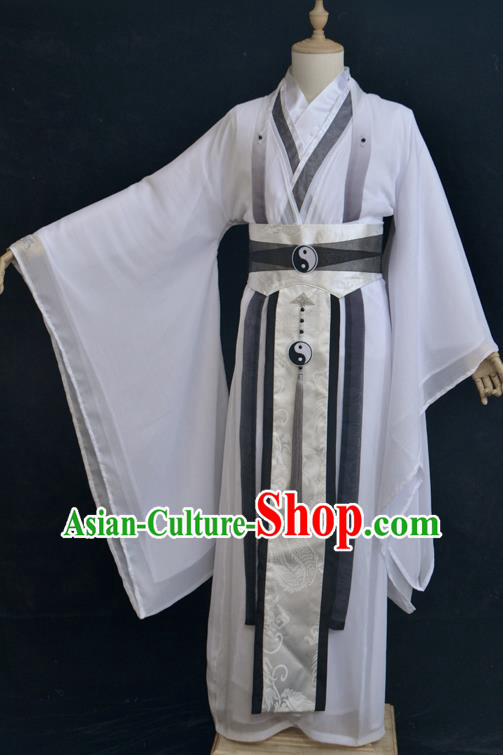 Chinese Ancient Taoist Priest Hanfu Clothing Drama Cosplay Song Dynasty Swordsman White Garment Costumes