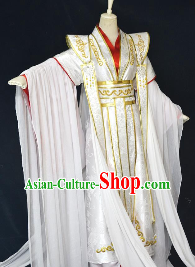 Chinese Ancient Royal King Wedding Hanfu Clothing Drama Cosplay Tang Dynasty Emperor White Garment Costumes
