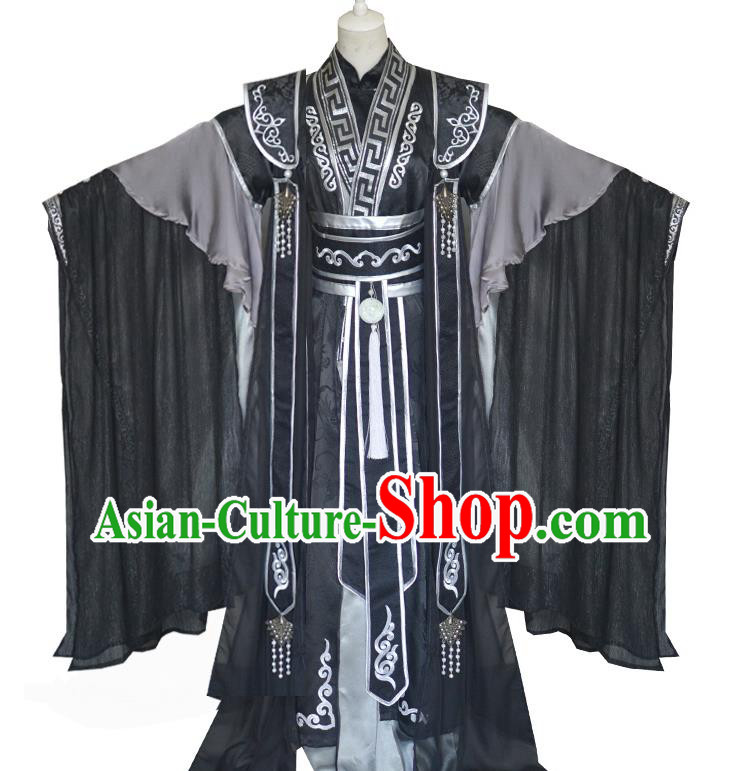 Chinese Ancient King Black Hanfu Clothing Drama Cosplay Tang Dynasty Crown Prince Ye Hua Garment Costumes