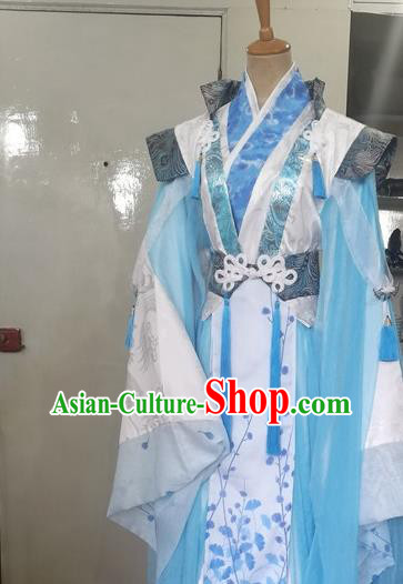 Chinese Ancient Royal King Blue Hanfu Clothing Drama Cosplay Jin Dynasty Emperor Garment Costumes