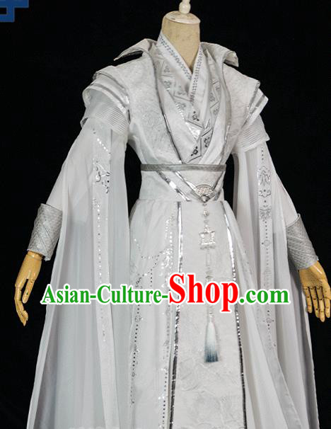 Chinese Ancient Swordsman White Hanfu Clothing Drama Cosplay Young Knight Garment Costumes