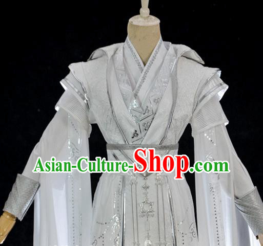 Chinese Ancient Swordsman White Hanfu Clothing Drama Cosplay Young Knight Garment Costumes