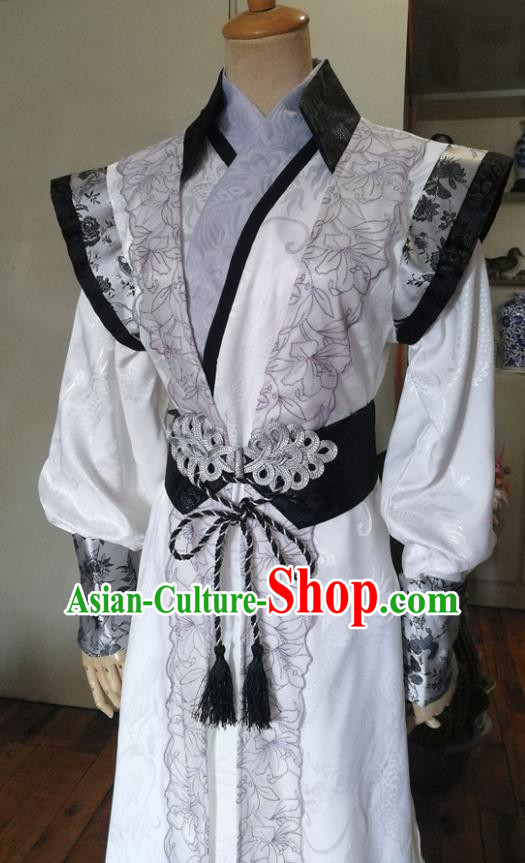 Chinese Ming Dynasty Swordsman Garment Costumes Ancient Noble Childe Hanfu Clothing Drama Cosplay Prince White Apparels