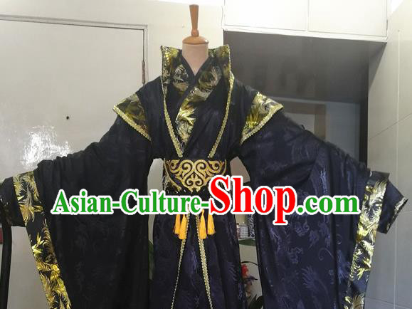 Chinese Drama Cosplay Emperor Apparels Qin Dynasty Monarch Garment Costumes Ancient King Black Hanfu Clothing