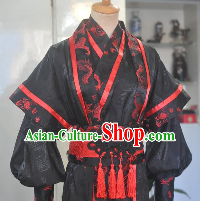 Chinese Drama Cosplay Young Hero Black Apparels Qin Dynasty Swordsman Garment Costumes Ancient Knight Hanfu Clothing