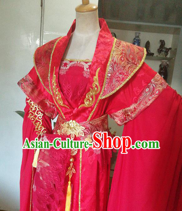 China Ancient Queen Red Hanfu Dress Traditional Cosplay Jin Dynasty Empress Wedding Clothing