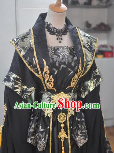 China Traditional Cosplay Tang Dynasty Empress Clothing Ancient Queen Black Hanfu Dress