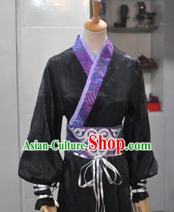 Chinese Drama Cosplay Chivalrous Male Apparels Han Dynasty Swordsman Garment Costumes Ancient Knight Black Hanfu Clothing