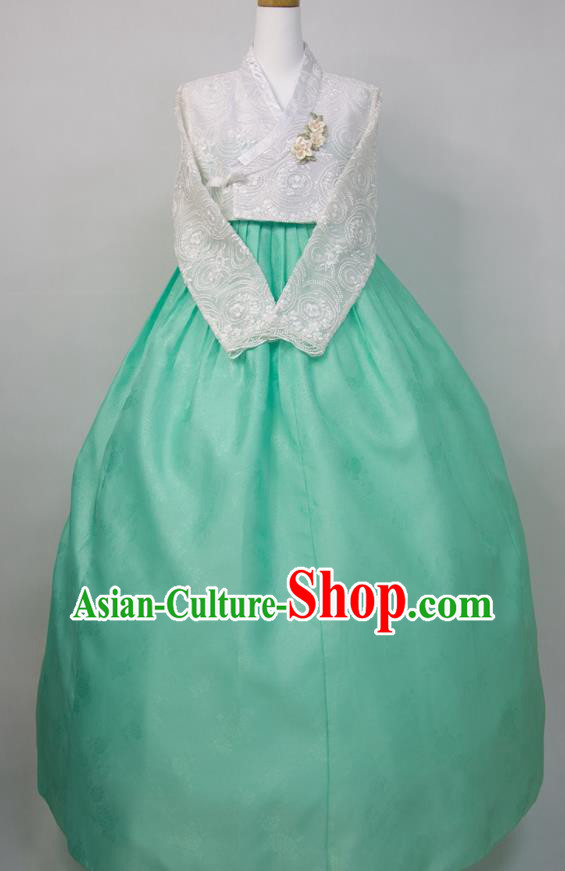 Korean Traditional Dance Clothing Wedding Bride Fashion Costumes Korea Court Hanbok White Blouse and Green Dress