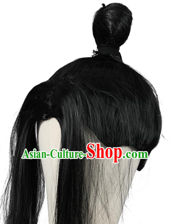 Chinese Cosplay Young Knight Wigs Ancient Kung Fu Male Wigs Ming Dynasty Swordsman Black Toupee Hairpieces