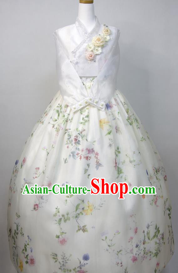Korea Wedding Fashion Costumes Korean Bride Hanbok White Blouse and Dress Traditional Festival Clothing