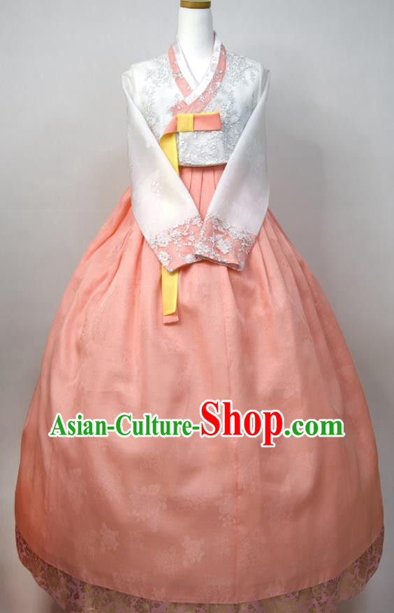 Korean Wedding Fashion Costumes Bride Hanbok White Blouse and Pink Dress Korea Traditional Court Festival Clothing