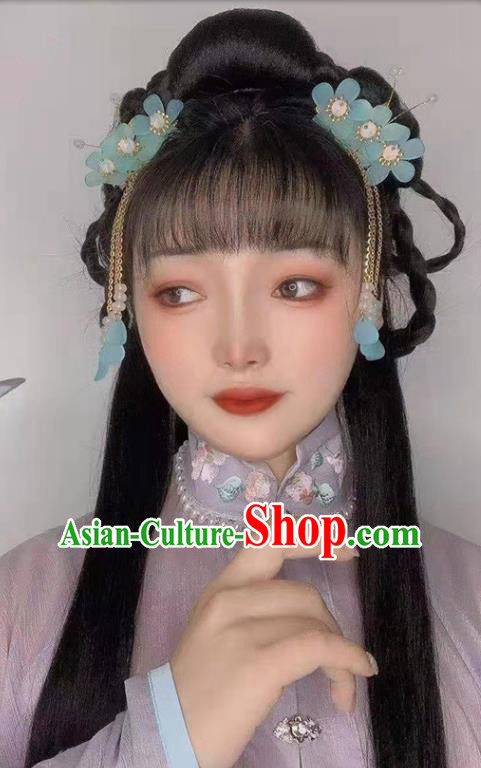 China Ming Dynasty Patrician Beauty Chignon Hairpieces Traditional Hanfu Hair Accessories Ancient Noble Lady Bang Wigs