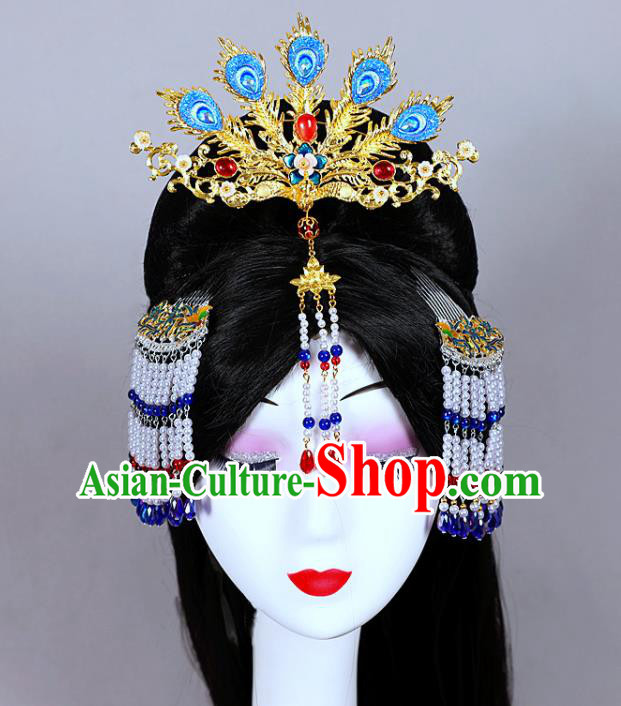 China Ancient Noble Woman Wigs and Phoenix Hairpins Ming Dynasty Palace Princess Chignon Hairpieces Traditional Hanfu Hair Accessories