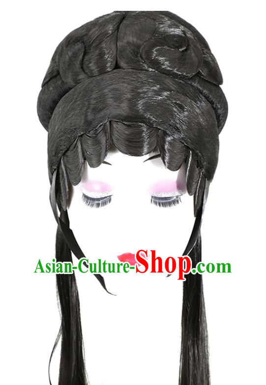 China Ancient Noble Lady Wigs Kun Opera Actress Chignon Hairpieces Traditional Peking Opera Hua Tan Hair Accessories