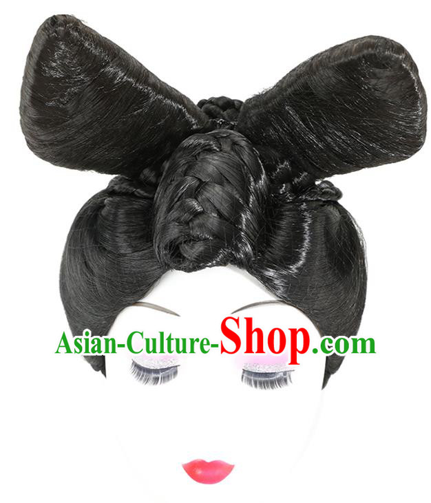 China Tang Dynasty Young Lady Chignon Hairpieces Traditional Hair Accessories Ancient Court Maid Wigs