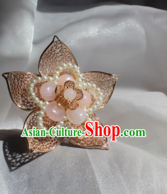 China Tang Dynasty Princess Golden Hairpin Traditional Hanfu Hair Accessories Ancient Court Lady Peach Blossom Hair Stick