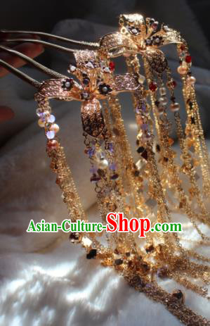 China Tang Dynasty Queen Hairpin Traditional Hanfu Hair Accessories Ancient Empress Golden Bells Tassel Hair Stick