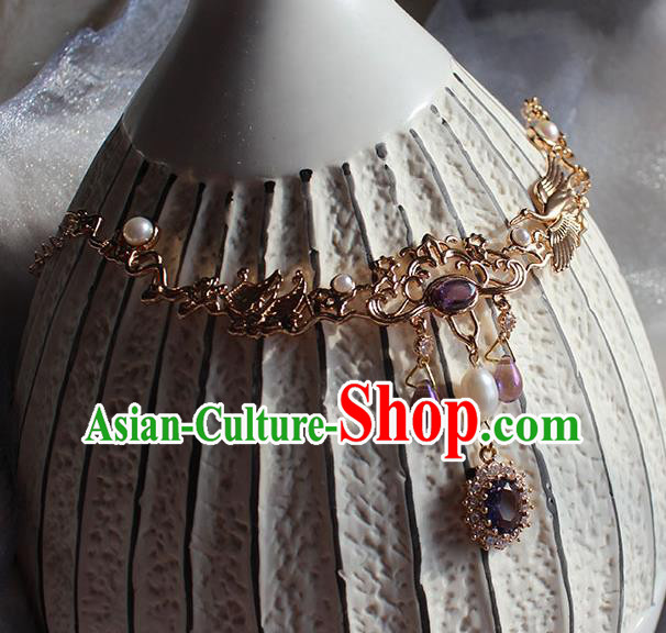 China Tang Dynasty Princess Hairpin Traditional Hanfu Hair Accessories Ancient Palace Lady Amethyst Eyebrows Pendant