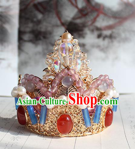 China Tang Dynasty Empress Gems Phoenix Coronet Traditional Hanfu Wedding Hair Accessories Ancient Princess Golden Hair Crown