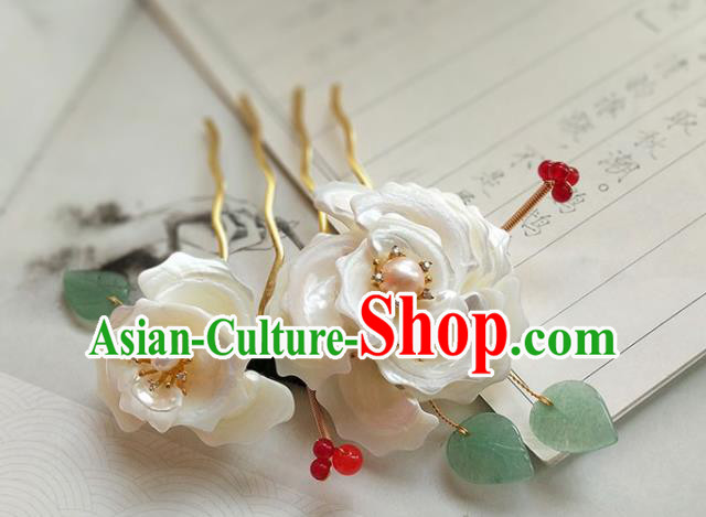China Song Dynasty Palace Lady Hairpin Traditional Hanfu Hair Accessories Ancient Princess Shell Camellia Hair Comb