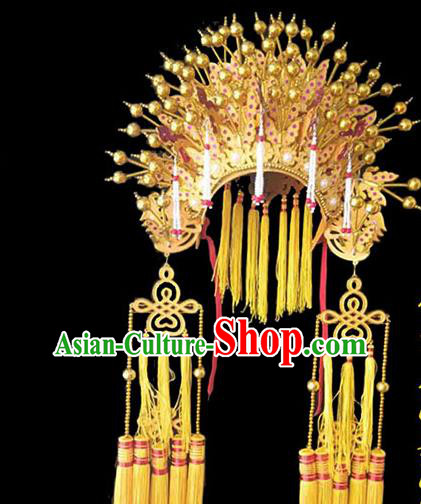 Chinese Peking Opera Hua Tan Headdress Beijing Opera Empress Golden Hat Traditional Opera Princess Phoenix Coronet