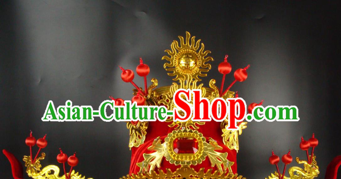 China Opera Performance God of Wealth Hair Accessories Traditional Peking Opera Headwear Beijing Opera Laosheng Red Hat