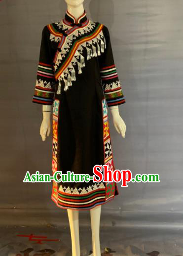Chinese Lahu Nationality Clothing Minority Folk Dance Black Dress Uniforms Yunnan Ethnic Festival Garment Costume
