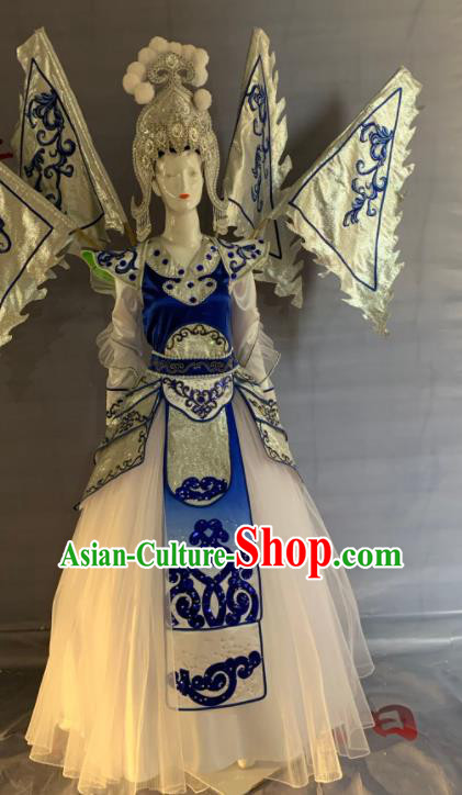 China Traditional Peking Opera Blues Clothing Beijing Opera Female General Garment Costumes and Headdress Complete Set