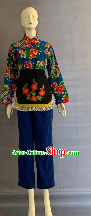 China Folk Dance Garment Costumes Traditional Yangko Dance Navy Outfits Clothing